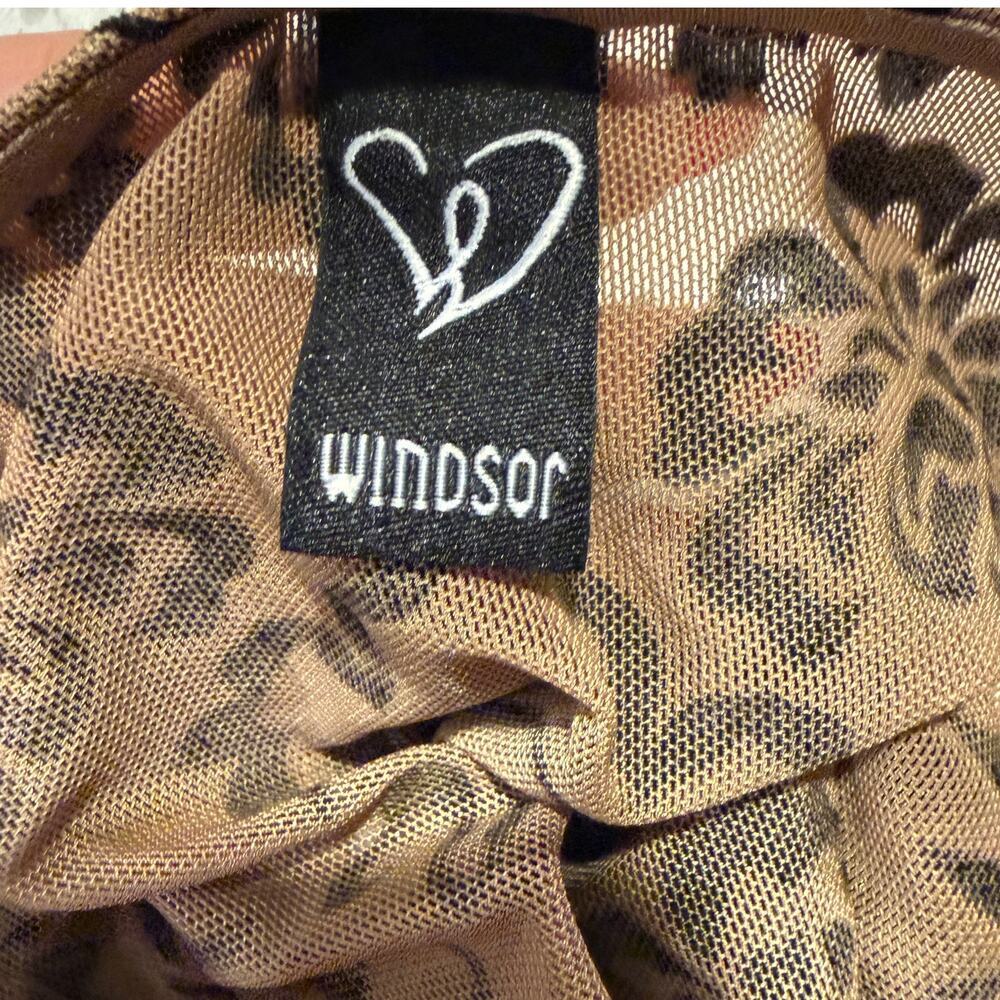 Windsor Burnout Velvet Tie Front Long Sleeve Floral Crop Top Tan Black Small - Picture 6 of 9